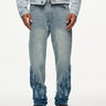 Tung Sung Retro-Styled Denim Jeans with Distressed Hems & Flame Applique Patches - Tung Sung