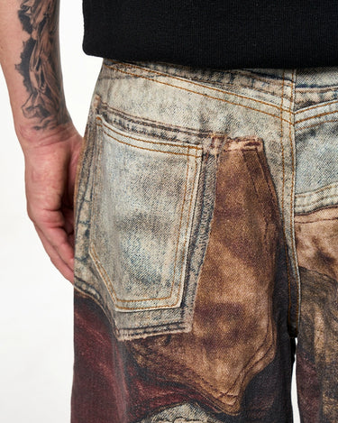 Tung Sung Vintage Distressed Denim Jeans with Digital Patchwork Prints - Relaxed Fit for Casual Wear - Tung Sung