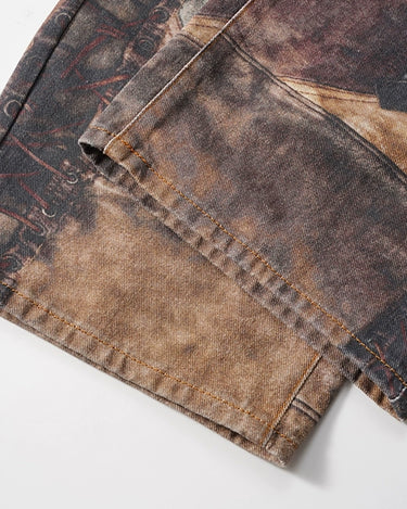 Tung Sung Vintage Distressed Denim Jeans with Digital Patchwork Prints - Relaxed Fit for Casual Wear - Tung Sung