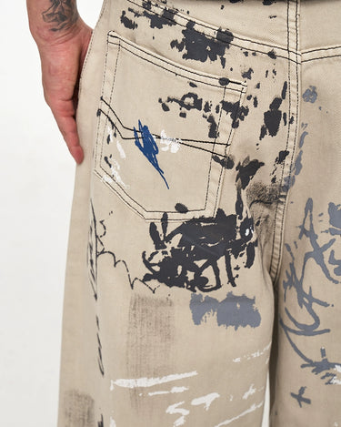 Tung Sung Graffiti-Infused Hand-Painted Dirty Black to Grey Ombre Jeans - Tung Sung