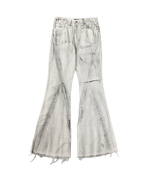 Distressed White Flare Jeans with Vintage Wash