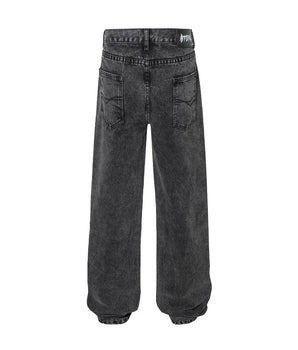 Frayed Edge Patchwork Washed Denim Jeans