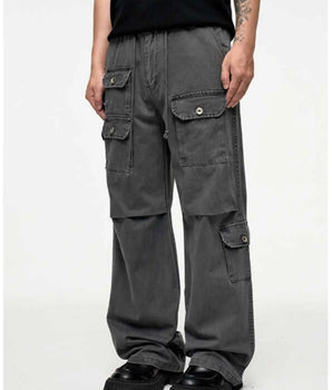 Tung Sung Vintage Washed Multi-Pocket Cargo Paratrooper Pants with Crinkle Design - Stylish and Functional - Tung Sung