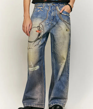 Tung Sung Chain Digital Print Jeans