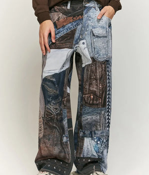 Tung Sung Retro Patchwork Digital Print Jeans