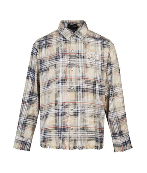 Tung Sung Vintage Washed Plaid Long Sleeve Shirt with Embroidered Letters - Street Style