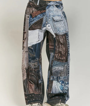 Tung Sung Retro Patchwork Digital Print Jeans