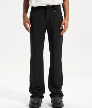 Tung Sung Black Split-Hem Flare Wrinkle-Resistant Dress Pants - The Perfect Blend of Style and Classic Elegance - Tung Sung