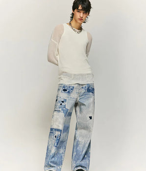 Tung Sung Washed Tie-dye Digitally Printed Jeans