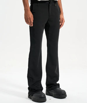 Tung Sung Black Split-Hem Flare Wrinkle-Resistant Dress Pants - The Perfect Blend of Style and Classic Elegance - Tung Sung