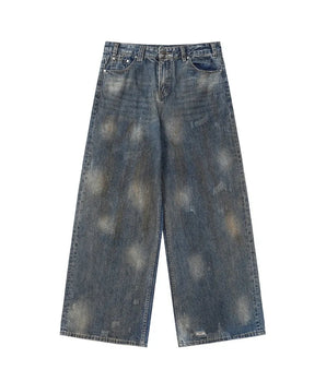 Distressed Acid-Wash Blue Denim Jeans