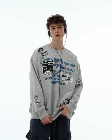 Tung Sung Gray Ripped Distressed Sweatshirt - Essential Streetwear with Edgy Style - Tung Sung