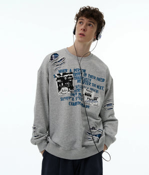 Tung Sung Gray Ripped Distressed Sweatshirt - Essential Streetwear with Edgy Style - Tung Sung