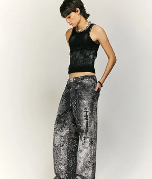 Tung Sung Retro Cashew Flower Digital Print Jeans