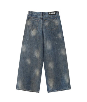 Distressed Acid-Wash Blue Denim Jeans