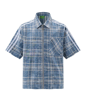 Tung Sung Plaid Loose-Fit Zippered Short-Sleeved Shirt - Tung Sung