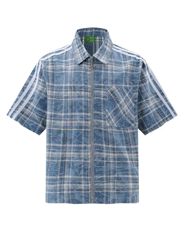 Tung Sung Plaid Loose-Fit Zippered Short-Sleeved Shirt - Tung Sung