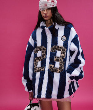 Tung Sung Contrasting Striped Sherpa Coat