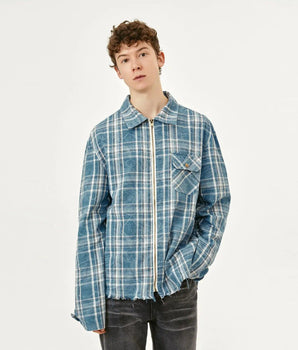 Tung Sung Plaid Long-Sleeve Shirt with Fringe Trim & Zipped Cuffs - Essential Layering Piece - Tung Sung