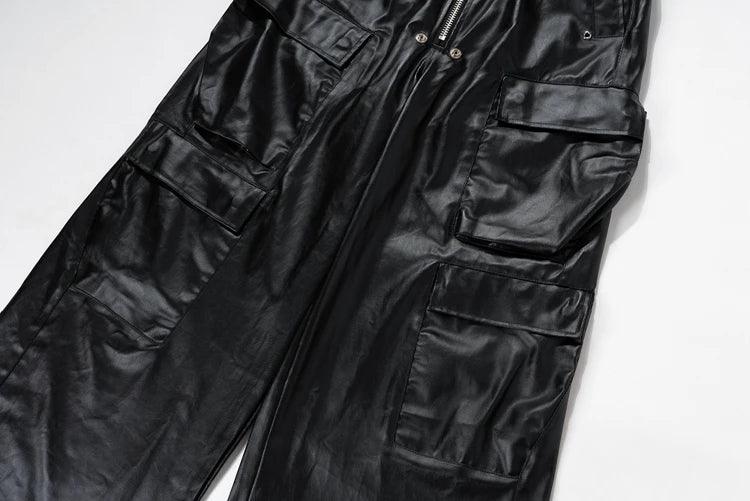 Black Coated Glossy Patent Leather Pants 8403 - UncleDon JM