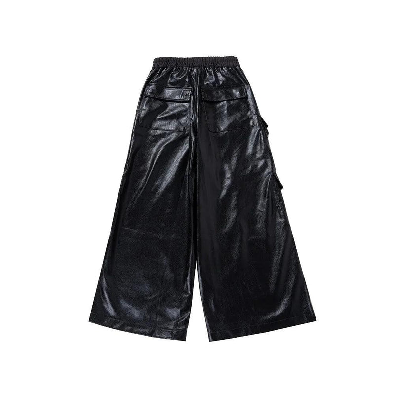 Black Coated Glossy Patent Leather Pants 8403 - UncleDon JM