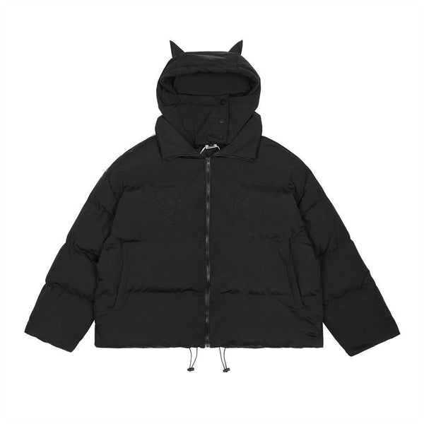 Black Cowhorn Puffer Hooded Jacket 008 - UncleDon JM