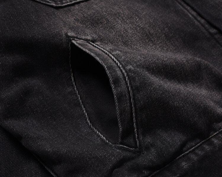 Black Distressed Denim Jacket Q103 - UncleDon JM