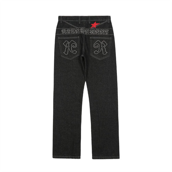 Black Embroidered Jeans K8026 - UncleDon JM