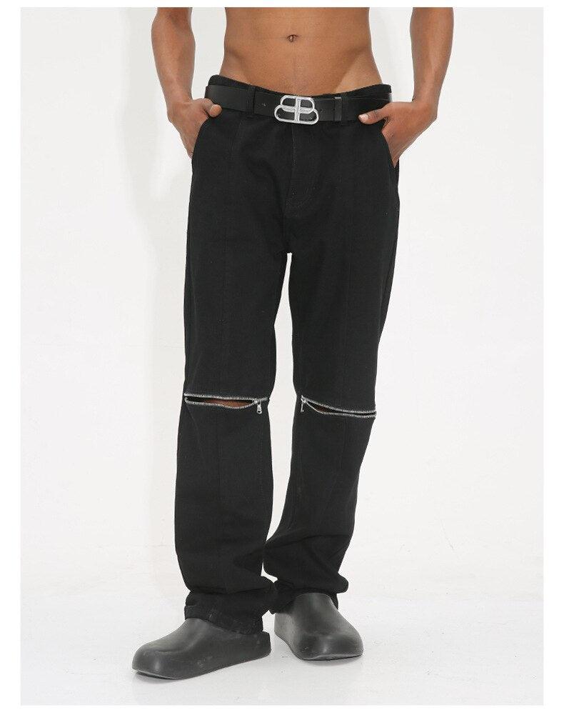 Black Knee Zipper Jeans M7D288 - UncleDon JM