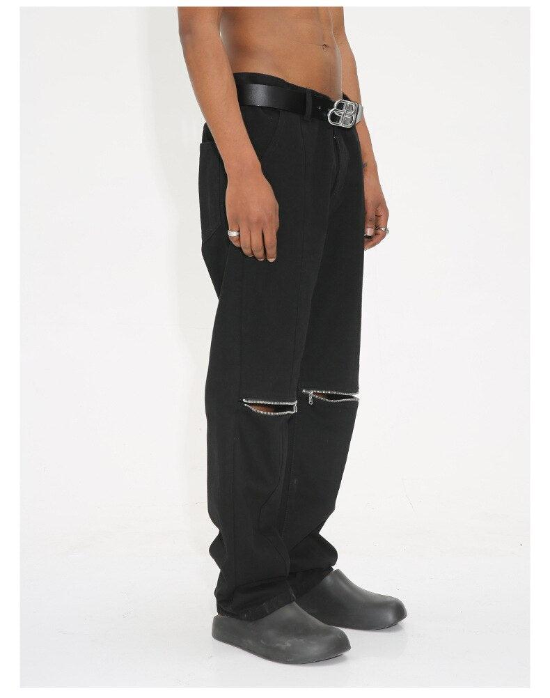 Black Knee Zipper Jeans M7D288 - UncleDon JM
