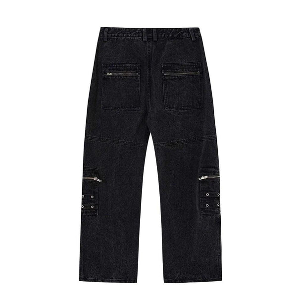 Black Multi Zipper Jeans DY869 - UncleDon JM