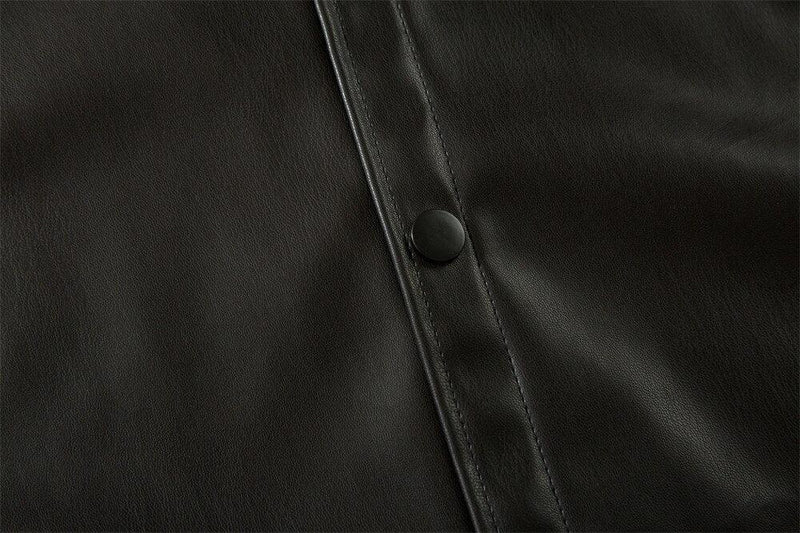Black PU Leather Short Sleeve Shirt MC8081 - UncleDon JM