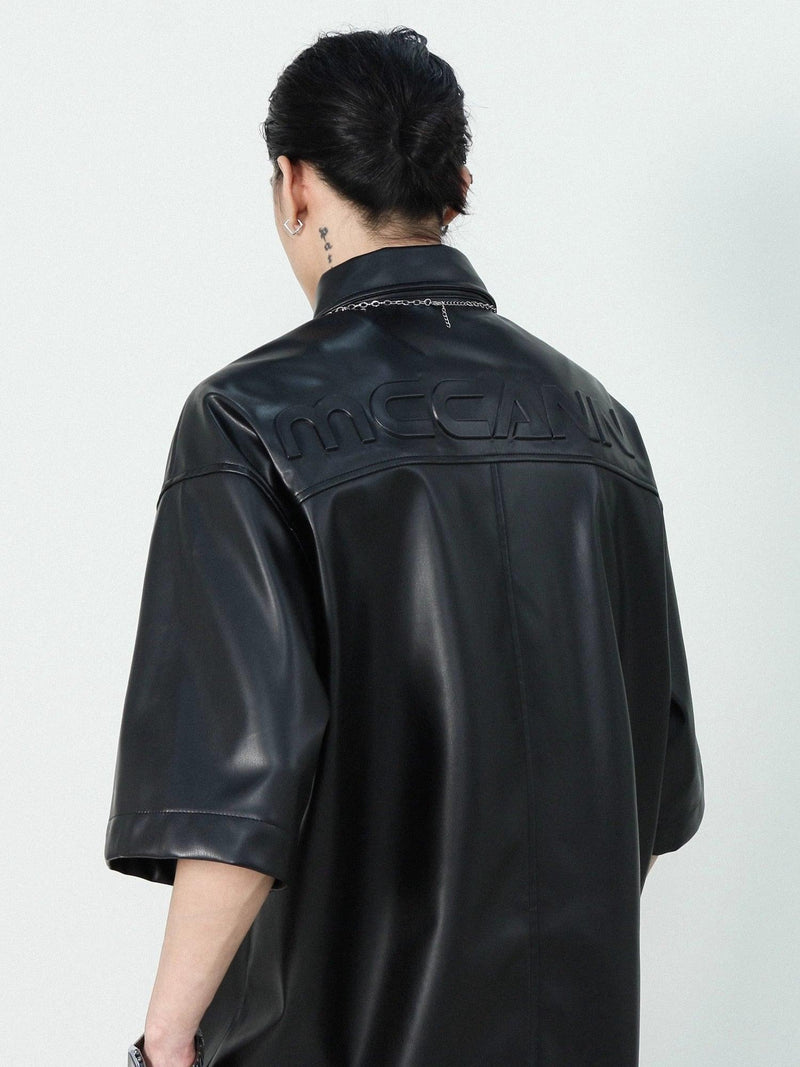 Black PU Leather Short Sleeve Shirt MC8081 - UncleDon JM