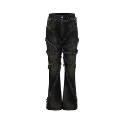 Black Ragged Tassel Flare Pants RZ16 - UncleDon JM