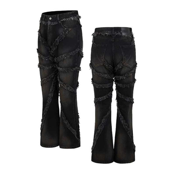 Black Ragged Tassel Flare Pants RZ16 - UncleDon JM