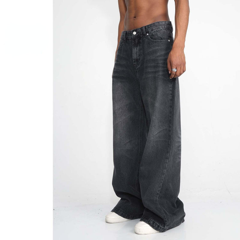 Black Scratched Baggy Jeans M7TZ045 - UncleDon JM