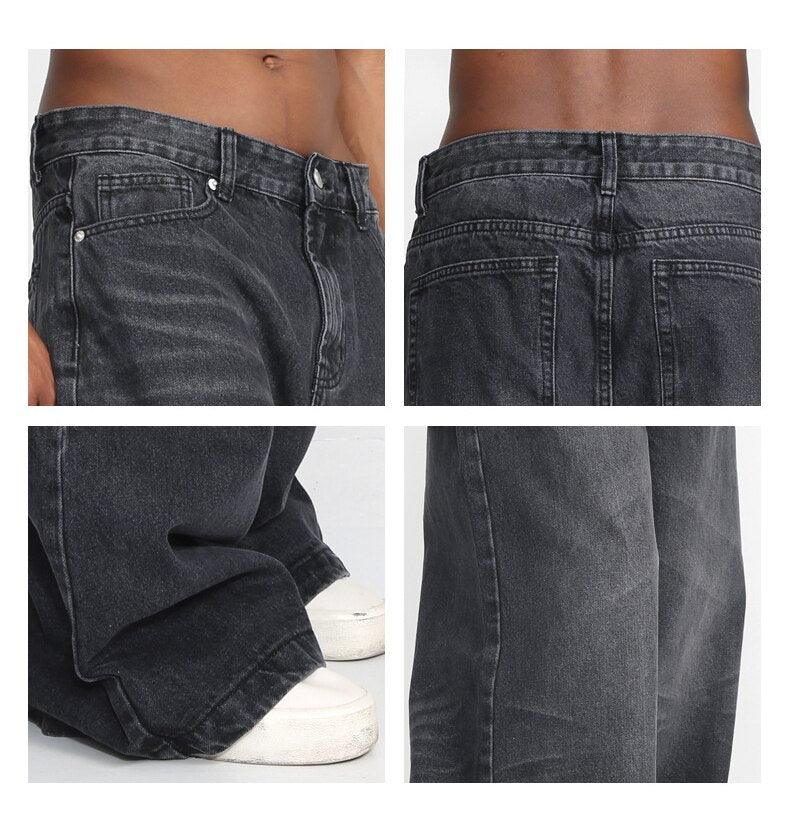 Black Scratched Baggy Jeans M7TZ045 - UncleDon JM