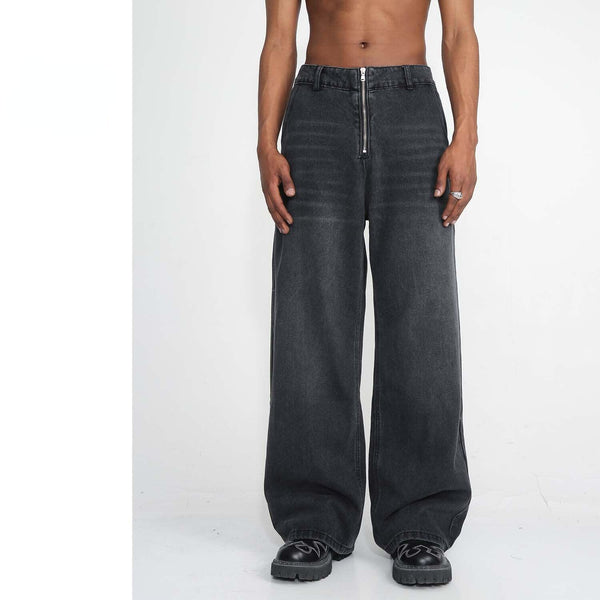 Black Zipper Fly Denim Jeans M7D450 - UncleDon JM