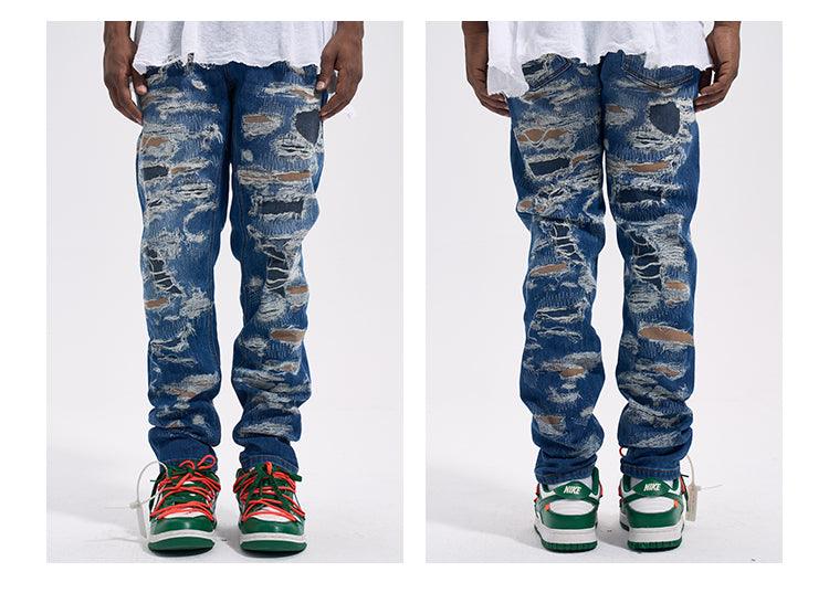Blue 3D Print Versatile Slim Fit Jeans N055 - UncleDon JM