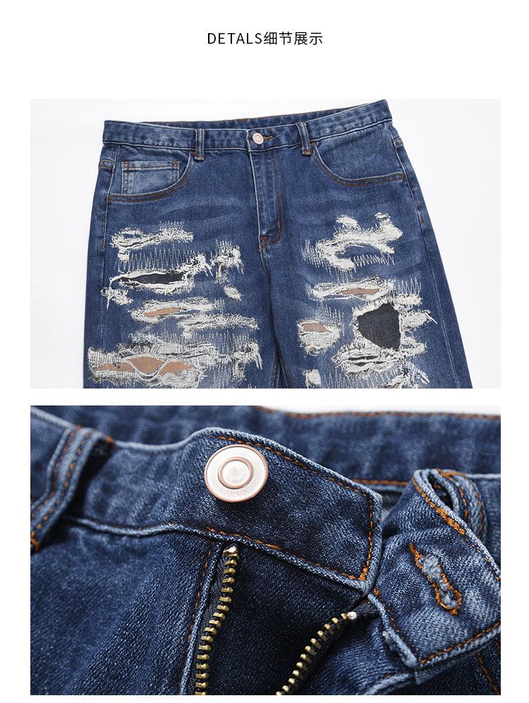 Blue 3D Print Versatile Slim Fit Jeans N055 - UncleDon JM