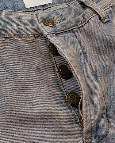 Tung Sung Vintage Multi-Pocket Jeans in Yellow Mud Wash with Distressed Finish - Tung Sung