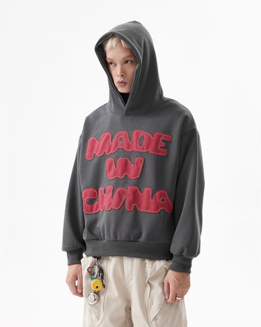 Tung Sung Bold Patchwork Embroidery Slogan Cropped Hoodies - Tung Sung