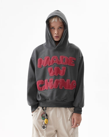 Tung Sung Bold Patchwork Embroidery Slogan Cropped Hoodies - Tung Sung