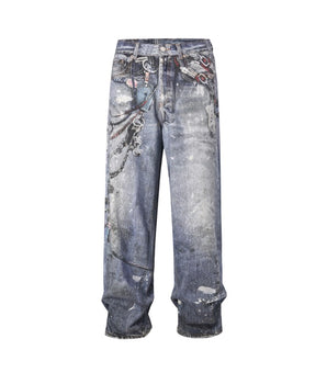 Tung Sung Digital Print Keychain-Accentuated Baggy Jeans - Tung Sung