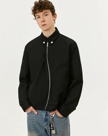 Tung Sung Black Short Jacket with Diagonal Zip Closure - Tung Sung