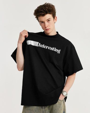 Tung Sung Trendy Mock-Tape High-Neck Tee with 3D Silicone Lettering Print in Relaxed Fit - Tung Sung