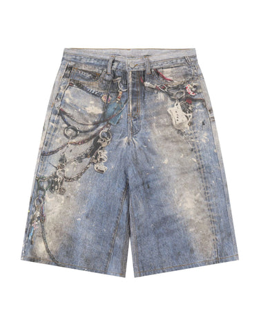 Tung Sung Chain Pattern Denim Jorts - Tung Sung