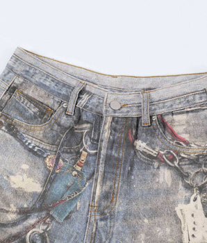 Tung Sung Chain Pattern Denim Jorts - Tung Sung