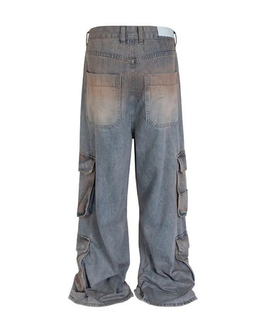 Tung Sung Vintage Multi-Pocket Jeans in Yellow Mud Wash with Distressed Finish - Tung Sung