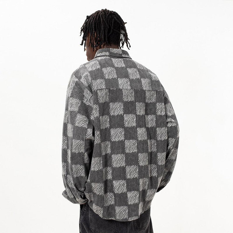 Gray Checkerboard Plaid Shirt 3732 - UncleDon JM